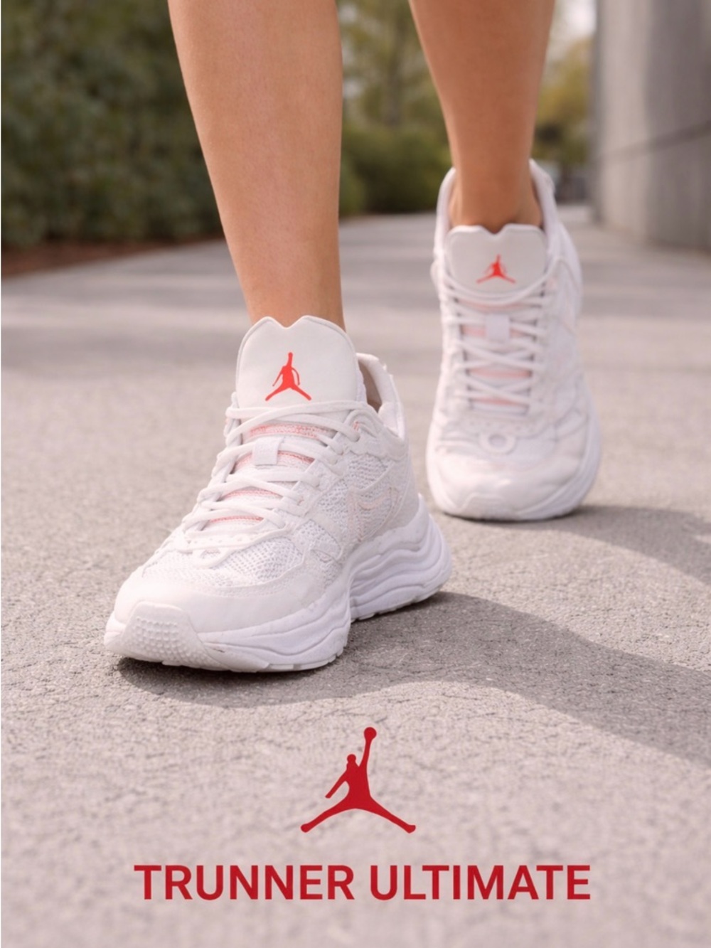 Jordan Trunner Ultimate Women’s White Sneakers with Coral Jumpman